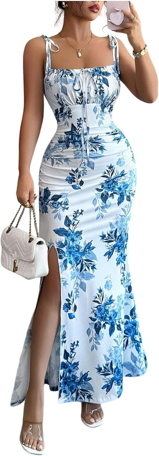 GORGLITTER Women's Floral Summer Wedding Guest Dress Ruched Milk Maid Cocktail Party Bridal Shower Beach Sun Dresses - Image 4