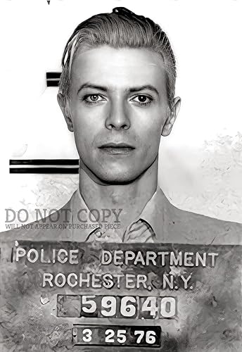 David Bowie Mugshot Photograph 11 X 16 - Magnífico retrato de 1976 con foto - Duque blanco delgado - Busted In New York - Foto rara - Póster