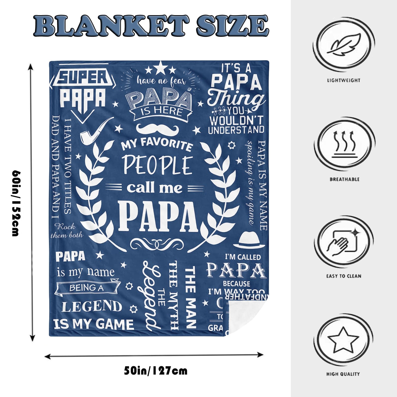 Fathers Day Papa Gifts, Grandpa Gifts, Papa Blankets 60"X50", Grandpa Christmas Birthday Gifts, Papas Gifts from Grandkids, Gifts for Papas, Grandfather Gift
