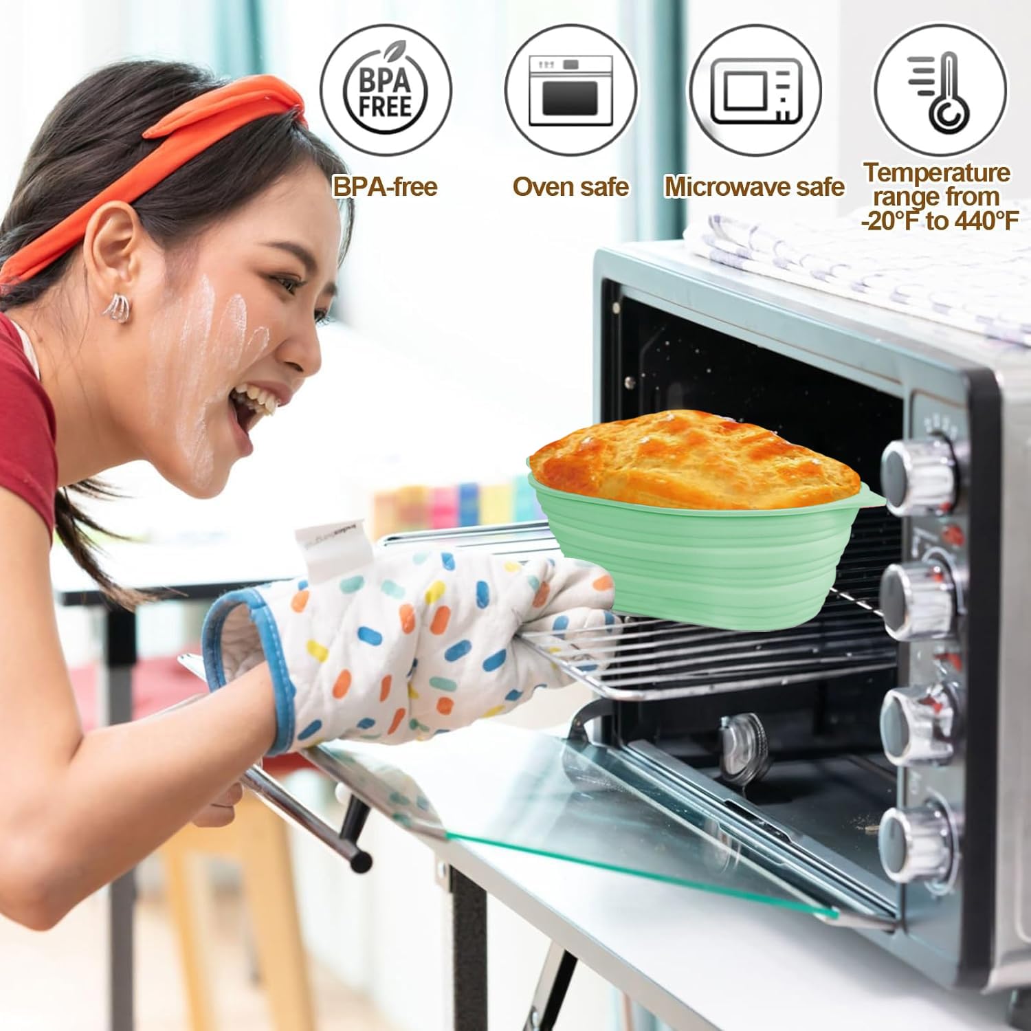 Set di 11 cestini in silicone per lievitazione del pane, rotondi e ovali, 25 ,4 cm e pieghevoli da 25,4 cm, kit per la preparazione del pane per principianti (arancione e verde