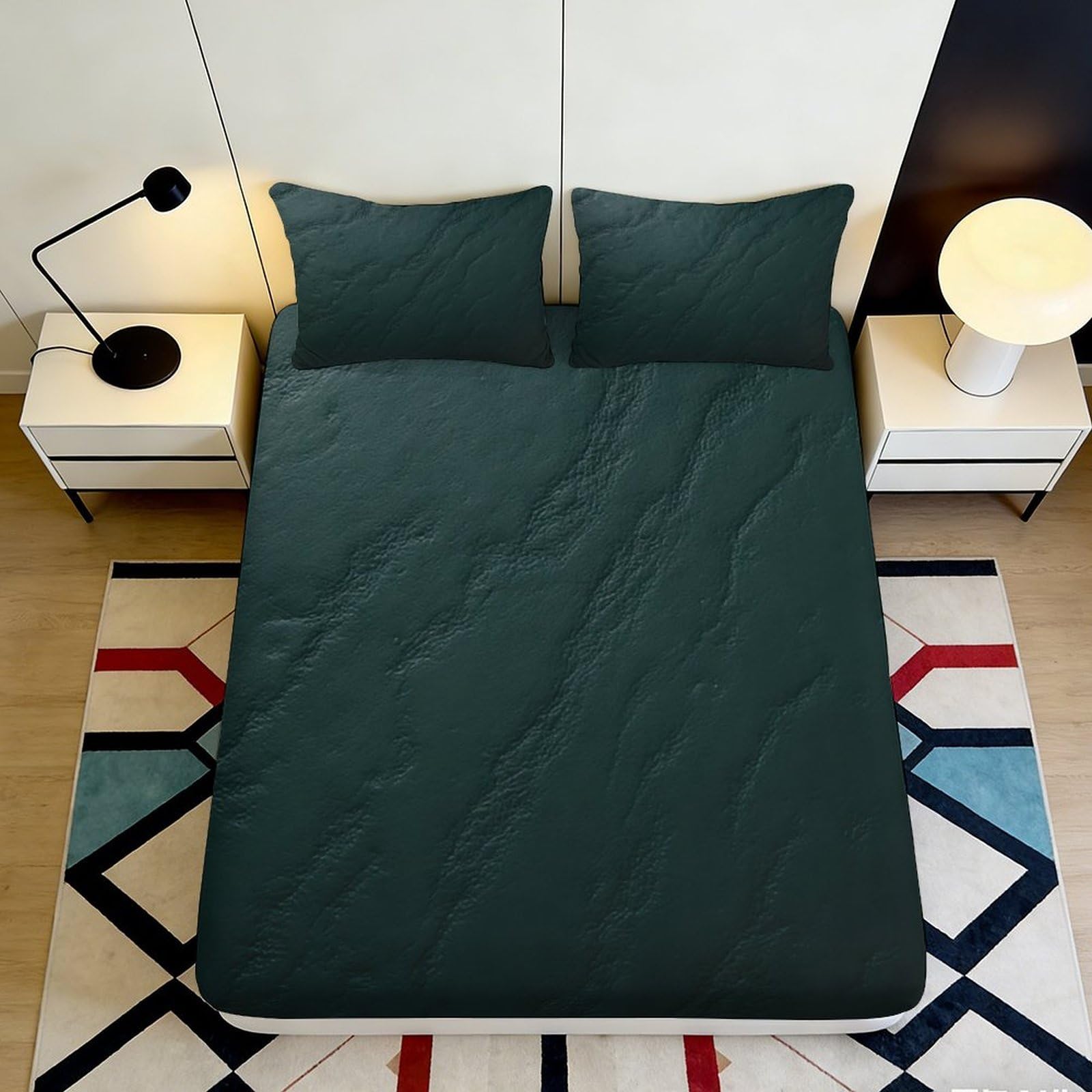 3D Printed Forest Green Abstract Fitted Sheet Microfiber Soft Breathable Midnight Texture Mattress Cover for Bedroom Guest Room Decor 90x200x25cm