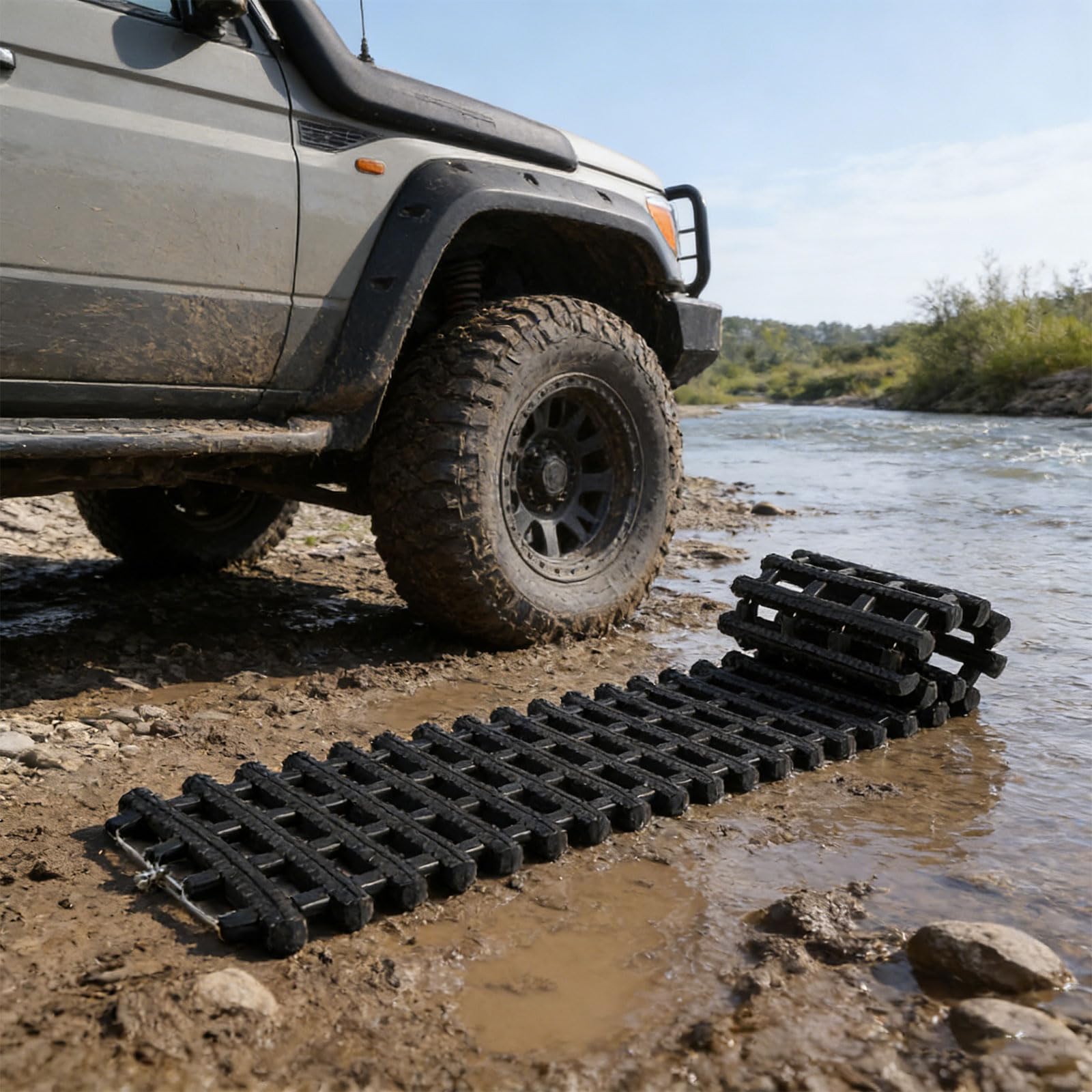 Tappetino antiscivolo per pneumatici auto, 60 cm, alternativa alle catene da neve, installazione senza attrezzi, migliora la presa del veicolo per pioggia, neve e strade fangose
