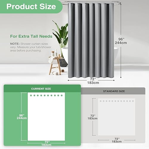 Vista 579 de Dynamene Cortina de ducha larga de tela negra – Cortinas de ducha de tela alta y resistente con textura de gofre, juego de cortina de baño de lujo