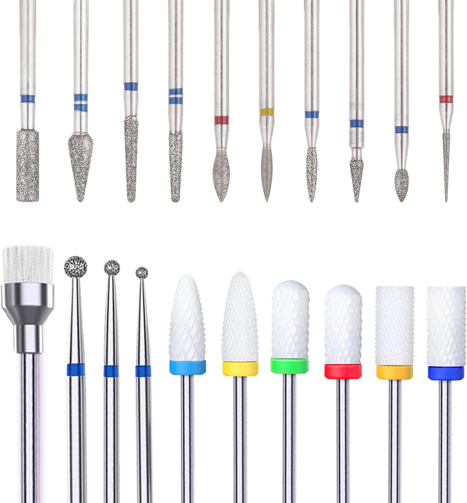 YaFex 20pcs Nail Drill Bits Set, 3/32 Inch Professional Ceramic Diamond Cuticle Drill Bits for Nails, Electric Efile Nail File Bits for Acrylic Gel Nails Manicure Pedicure