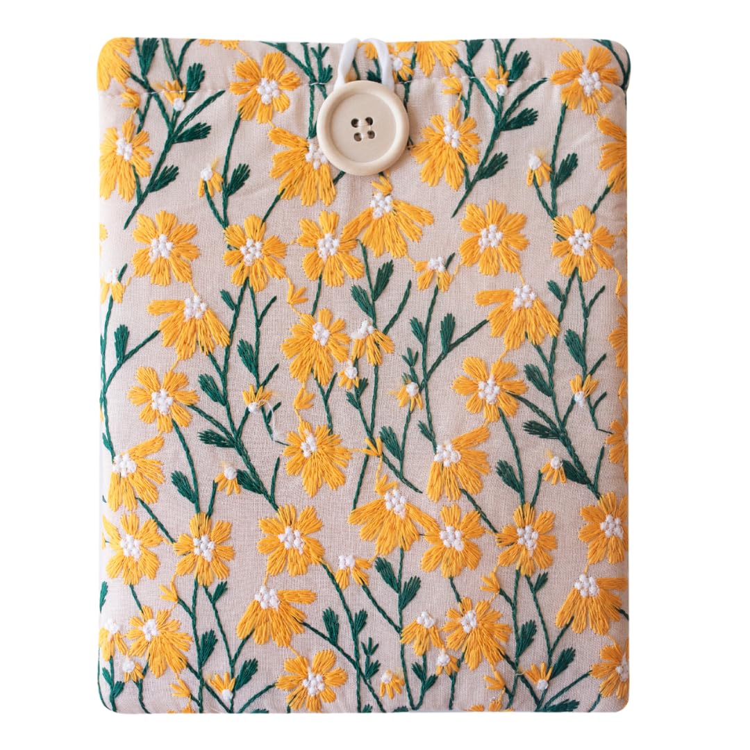 Funda de tela bordada de 7 x 9 pulgadas para Kindle Oasis, iPad Mini, Kobo Libra 2, Boox Leaf Z, funda de transporte acolchada para tabletas pequeñas y lectores electrónicos, personaje hecho a mano,