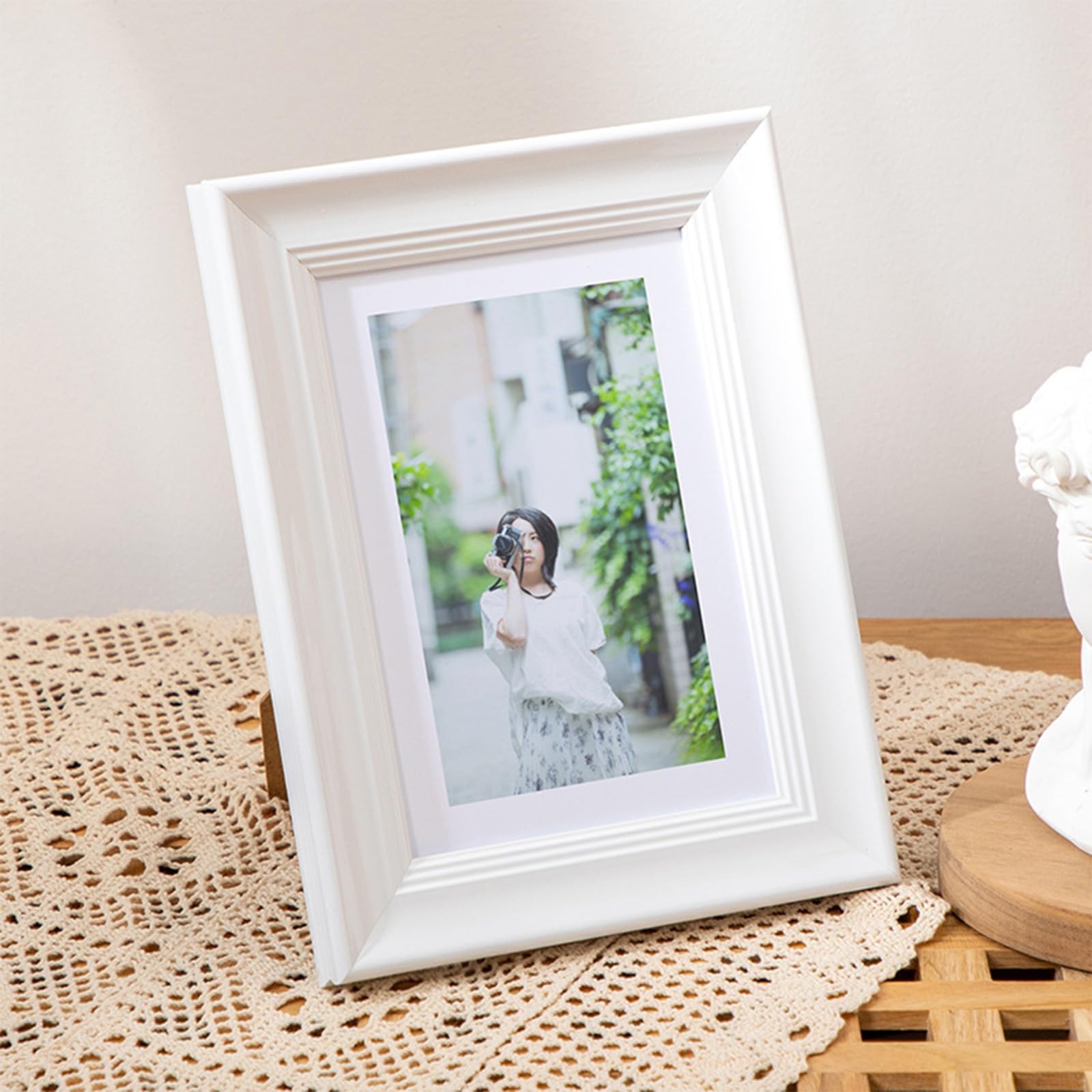 marysgift 8X6 Photo Frame Wooden 6 x 8 White Photo Frame with Mount Artwork Standing Picture Frames for Tabletop (White01,8")