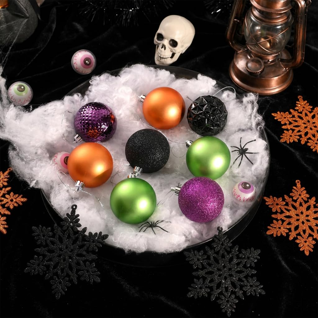 Valery Madelyn Lot de 50 boules de Noël incassables pour décoration d'automne d'Halloween, décoration de Noël en vrac, 6,9 cm, orange/violet/noir