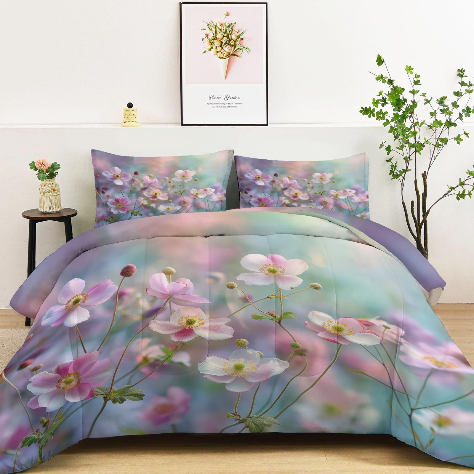CozyRest Edredon Relleno nordico Cama Infantil Algodón - Floral Encantador Rústico Cama 105 - Bebe rellena Juego de Manta 200x200 cm con Almohada 50 x 75 cm por niños e niñas