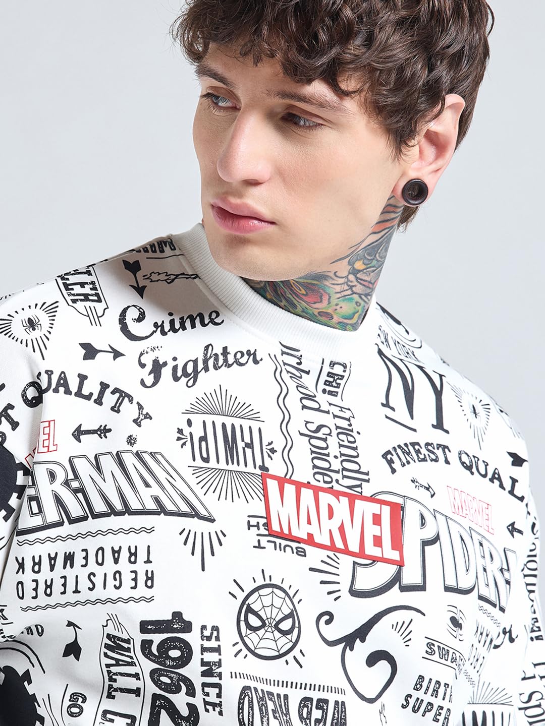 Bewakoof X Marvel Spider-Man Męska bluza oversize z mieszanki bawełny, Bewakoof Heavy Duty 1.0 | męska bluza zimowa