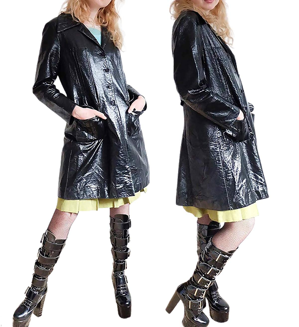 Damen Mode Outdoor Kleidung Vintage Schwarz Wetlook PVC Kurze Jacke Gr. 50, Schwarz – PVC-Jacken für Damen