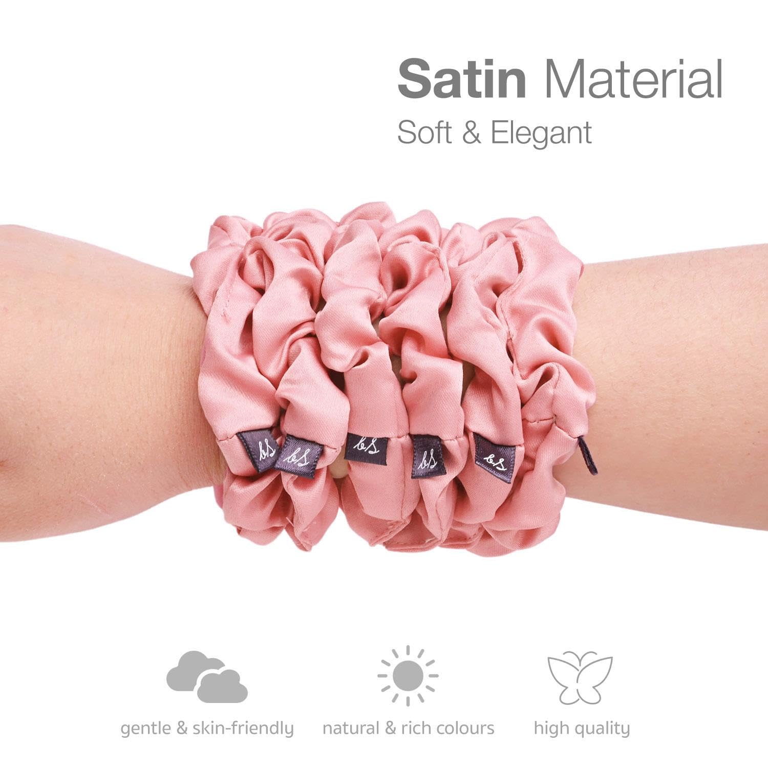 Basic Sense Skinny Satin Hair Scrunchies for Fine Hair Snag-Free, Strong Hold, A set of 6pcs, Pink, 1 count (Pack of 6) - Image 3