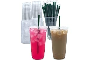 Aatriet 32 oz Clear Disposable Plastic Cups with Lids and Straws for...