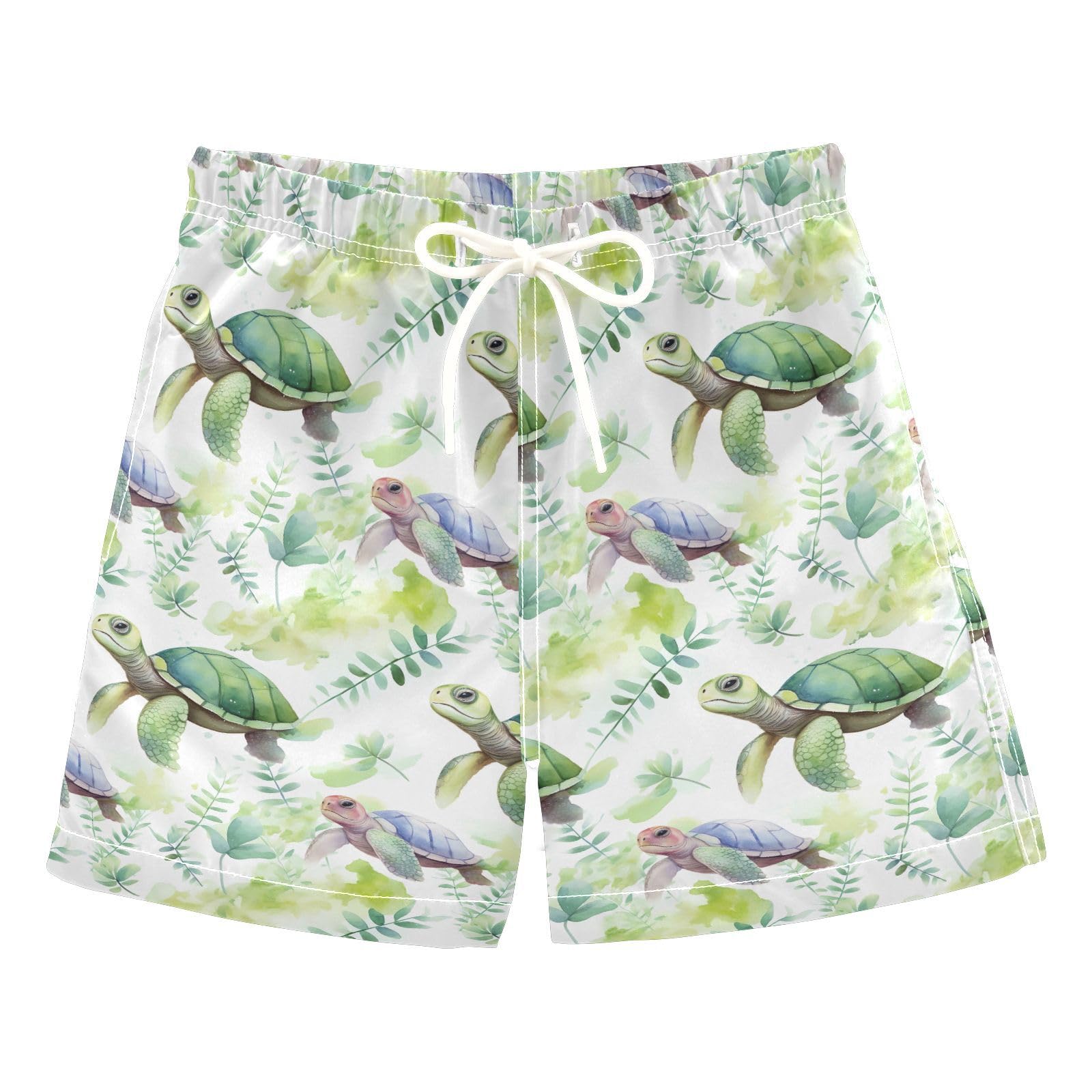 Boys Swim Trunks Watercolor Sea Turtle Green Leaves Pattern Kids Swimsuits Quick Dry Beach Board Shorts Drawstring Bathing Suits for Toddler Swimming Outdoor Travel Beach Surfing Summer 5