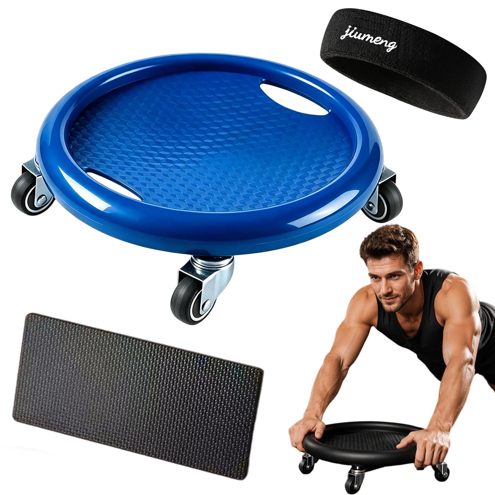 Abdominal Roller Wheel Disc Trainer with Knee Mat for Full Body (Blue)