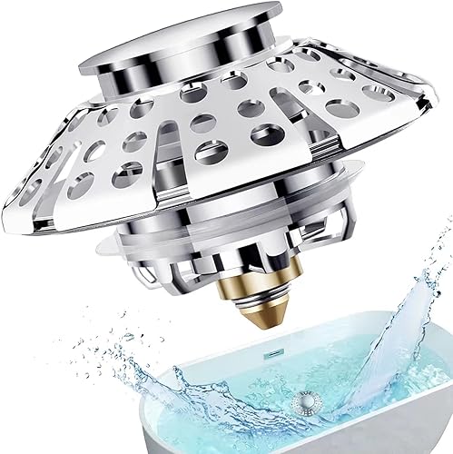 Miniatura 7 de Tapón universal de drenaje para bañera, atrapa pelos de drenaje de tina, cubierta de drenaje con colador, para orificio de drenaje de baño de 1-3/8