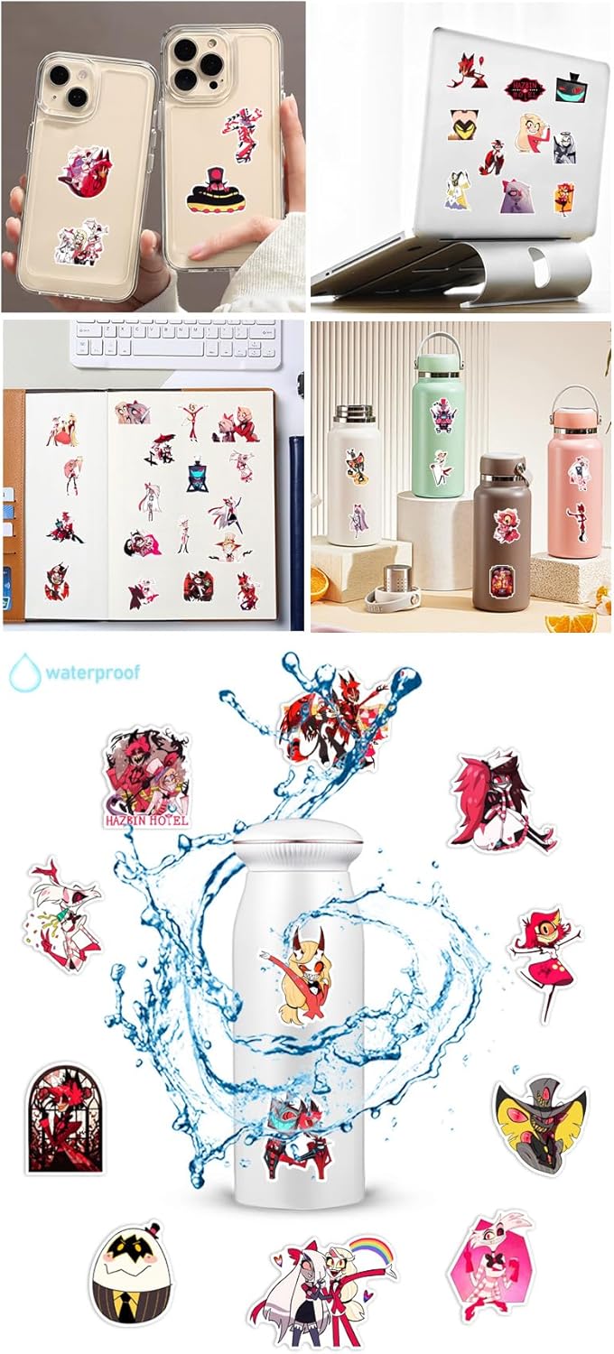 JSYAVG 55pcs Cool Hazbin Hotel Stickers for Kids Girls Teens Adult,Waterproof Vinyl Hazbin Hotel Decal for Water Bottle Skateboard Guitar Travel Case Bike Laptop Car Bumper Luggage Phone - Image 7