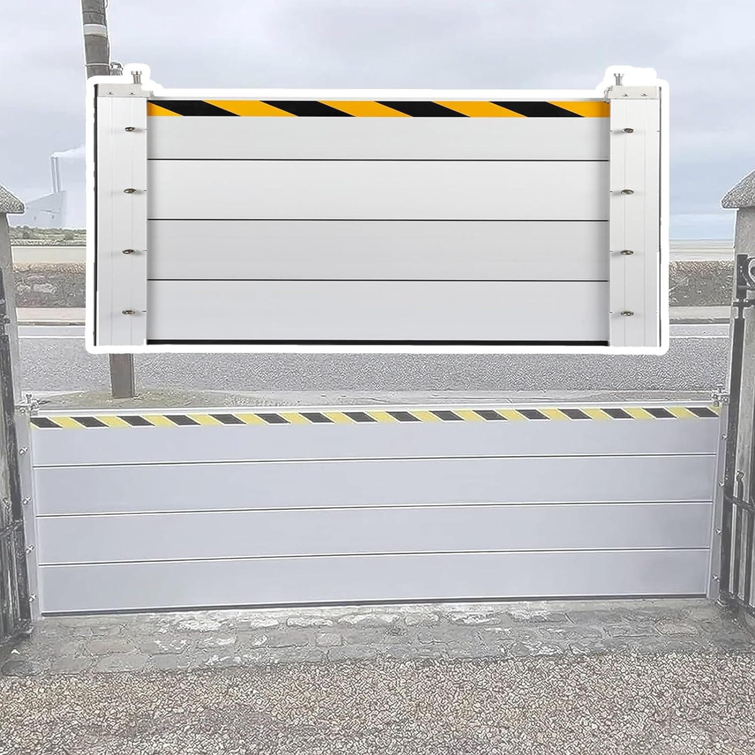 Barrière contre les inondations avec module d'unité en hauteur déflecteur réutilisable