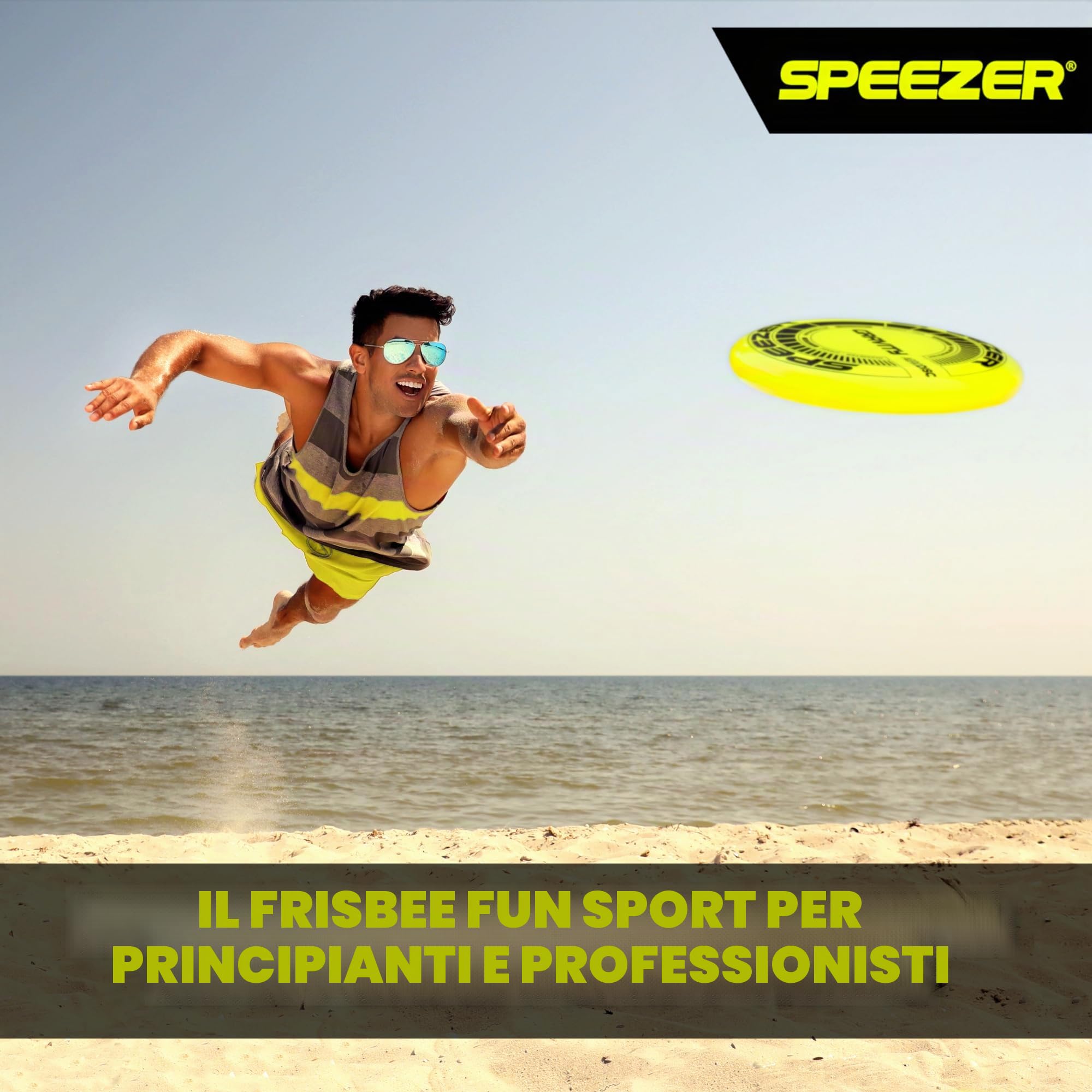 SPEEZER Gravity Frisbee 175 g – Disco da lancio professionale giallo neon per bambini adulti – Ultimate Flying Disc giocattolo da spiaggia