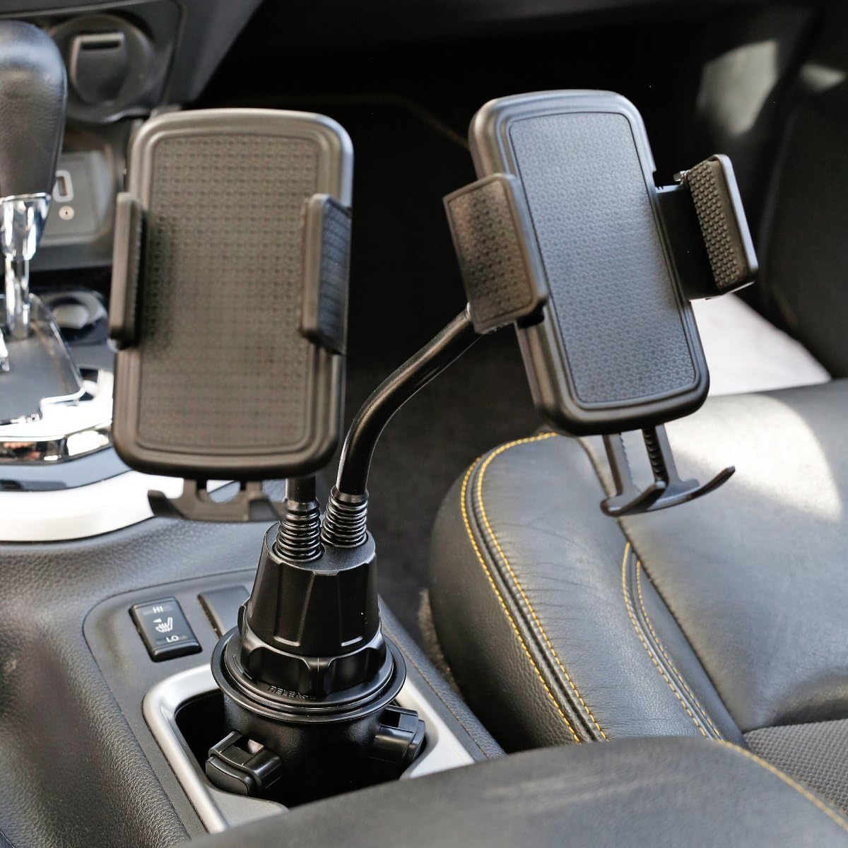 Lot de 2 supports universels pour téléphone portable avec double col de cygne (rotatif) pour tous les porte-gobelets de voiture, pour téléphones portables/smartphones d'une largeur de 50 à 92 mm,