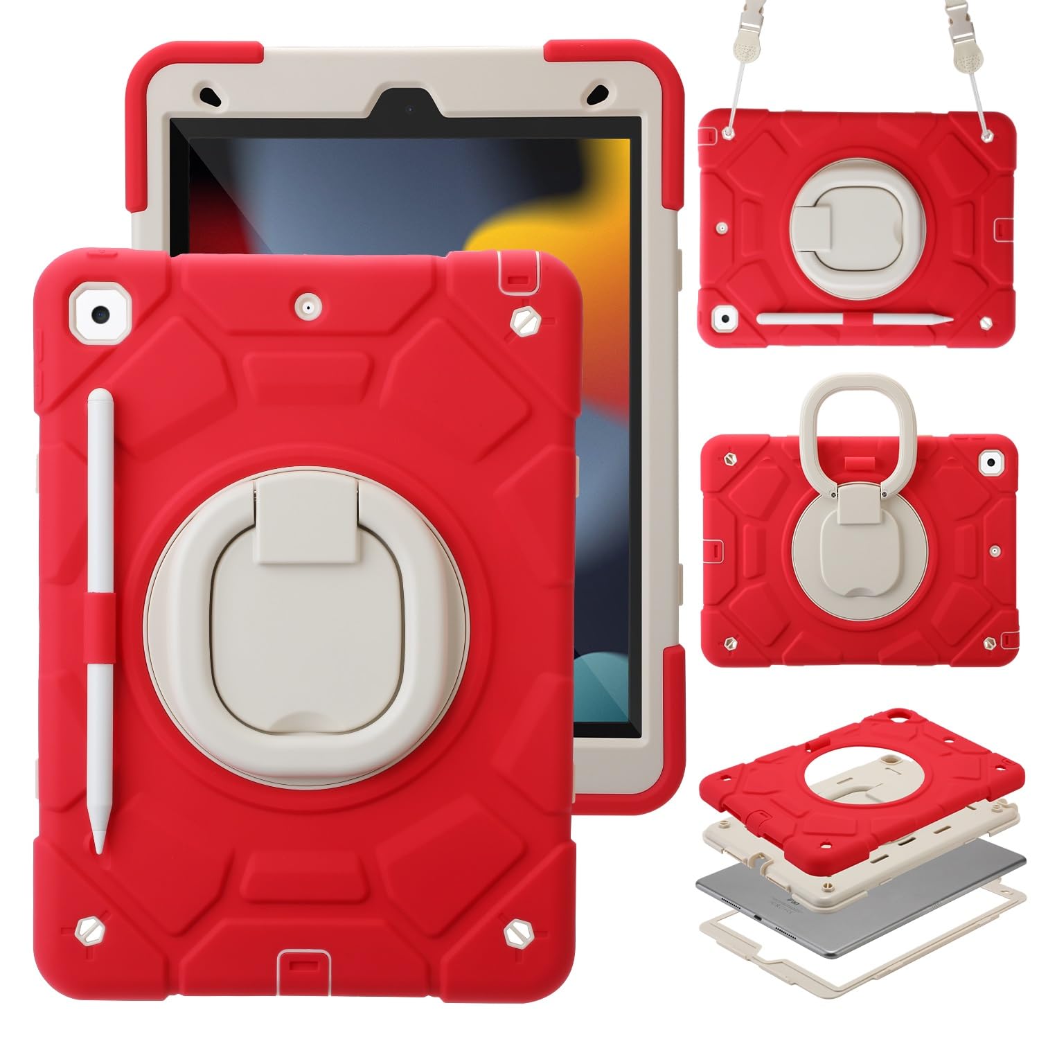 Custodia protettiva per tablet PC per bambini, custodia resistente compatibile con iPad 8a generazione 10,2" 2020, custodia girevole a 360°, custodia tre in uno resistente agli urti con tracolla W