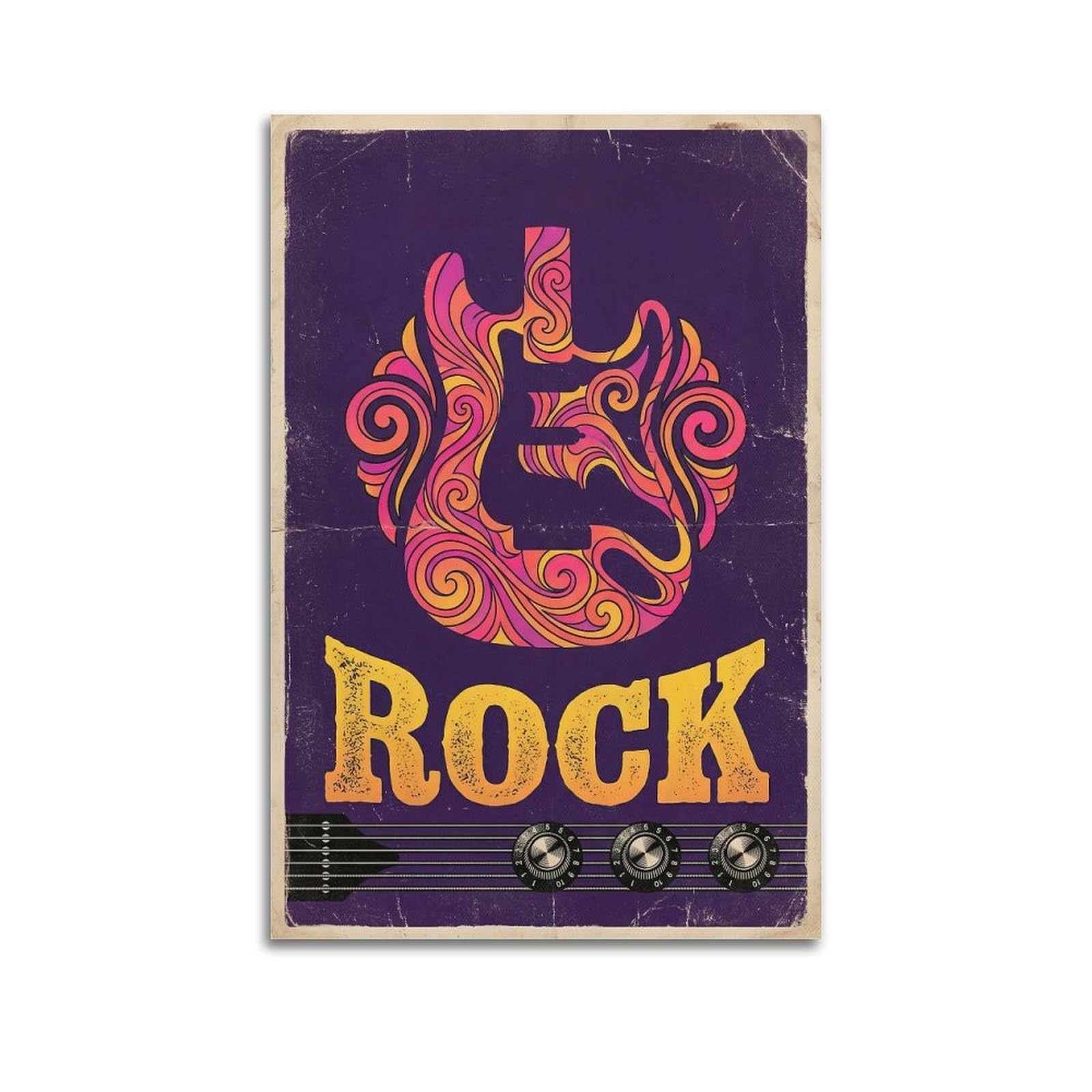 OKNGB Vintage 60s Vintage Rock Poster Psychedelic Electric Guitar Decorative Painting Canvas Art Picture 24x36inch(60x90cm)