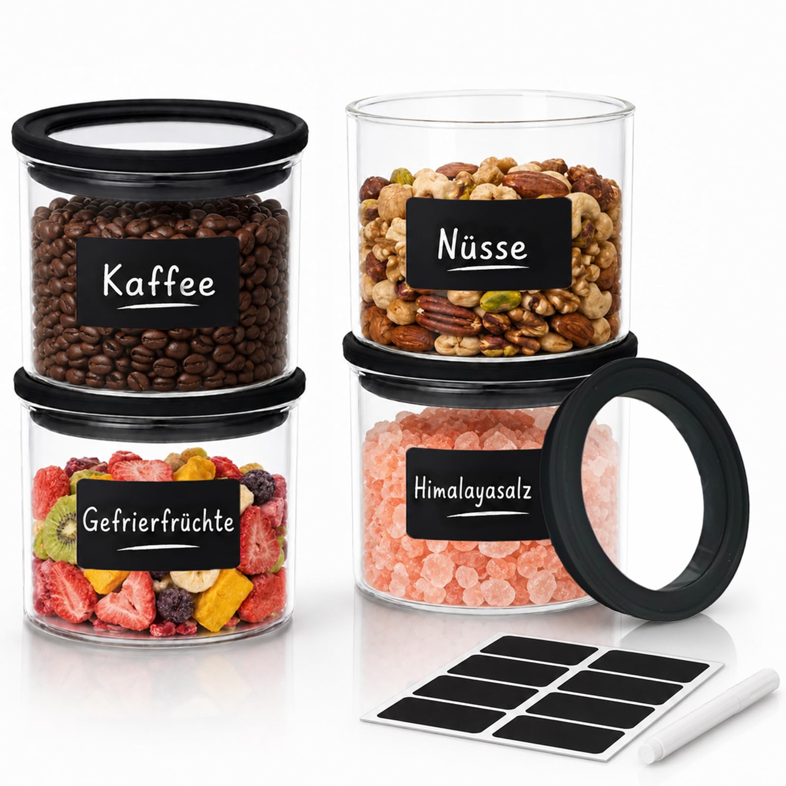 KEHTUNAHT Vorratsgläser mit Deckel luftdicht Vorratsdosen mit Transparenten Glasdeckel Glasbehälter mit Etiketten & Stift Vorratsglas Aufbewahrungsgläser set
