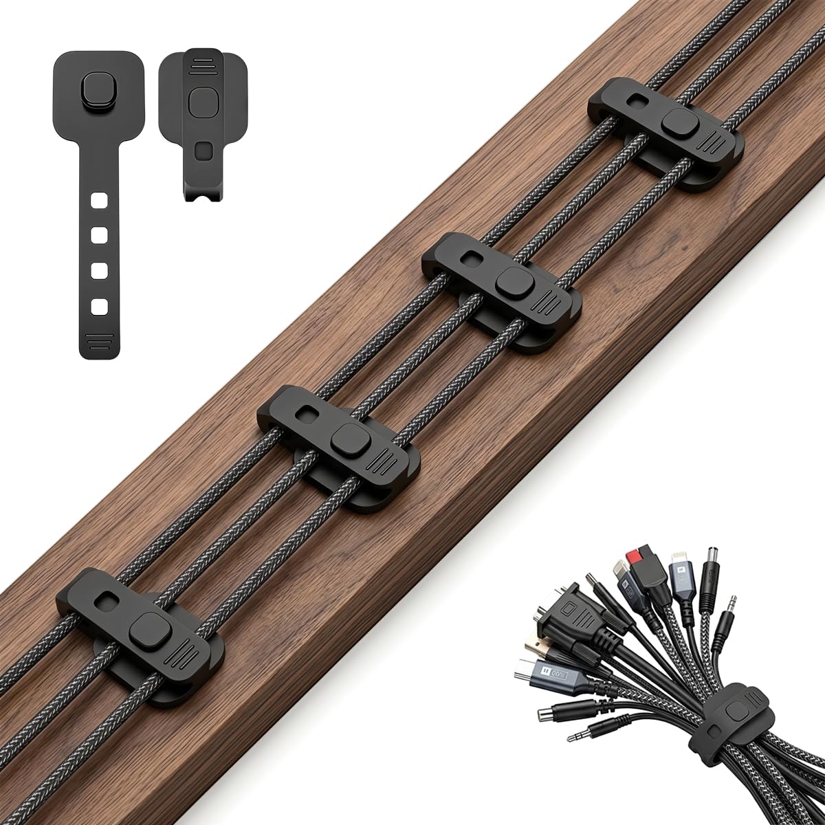 zorbes® 10pcs self adhesive cable management straps, adjustable multi-hole silicone cord organizer strap, strong stick-on cable organizer for charging cables, usb wires & power cords, home & office