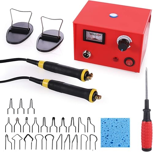 TOPCHANCES Kit de quemado de madera, 110 V, 50 W, kit de máquina de pirografía de doble pluma con 23 puntas de alambre de pirografía para
