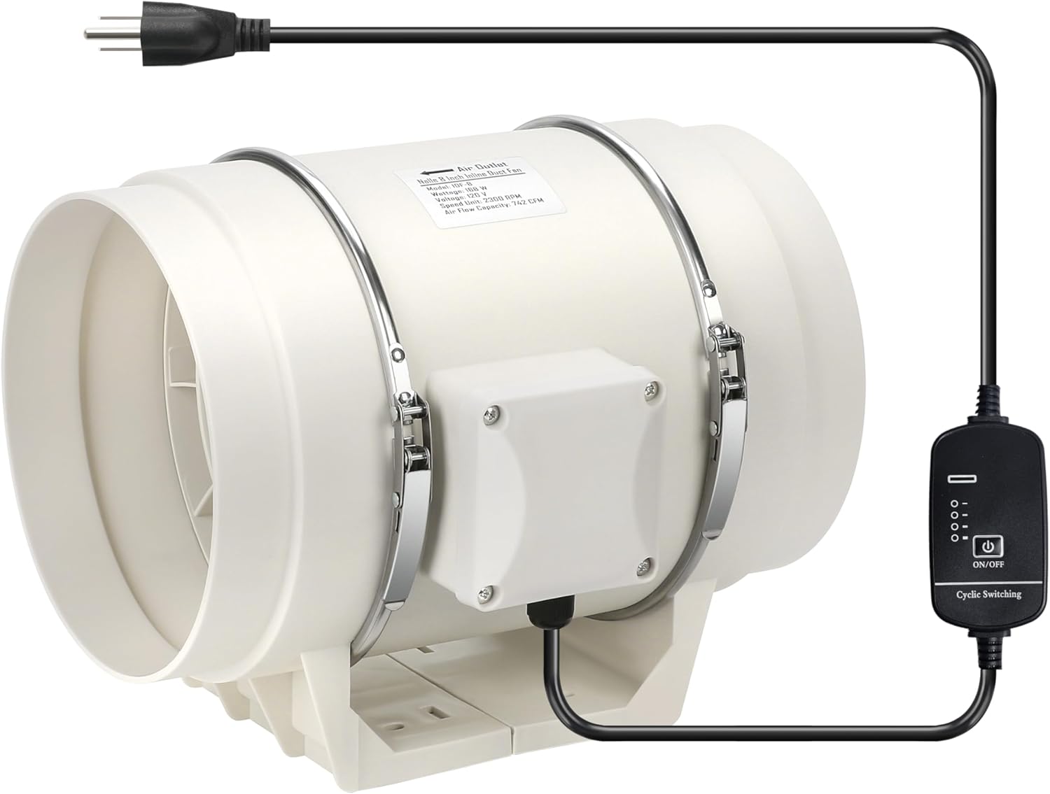 8 Inch Inline Duct Fan Pipeline Pressurization Ventilation Exhaust Fan with Speed Controller 720 CFM Duct Intake High Efficiency Air Fan Copper Motor for Bathroom Grow Tents Hydroponics 8 Inch-720 CFM