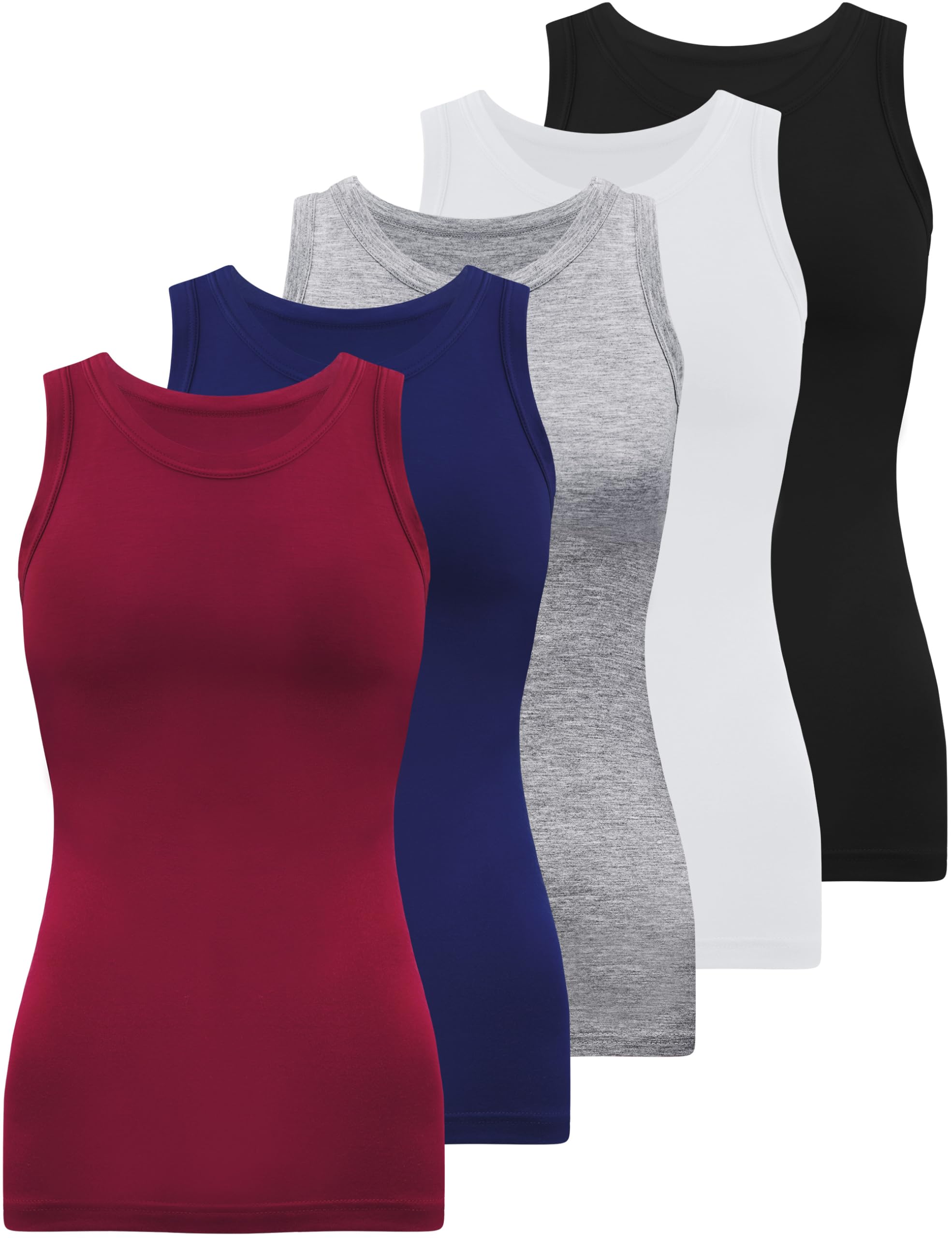 BQTQ 5 Pack Womens Crewneck Tank Tops High Neck Tank Tops Sleeveless Slim Fit Basic Tanks Top Ladies Undershirts