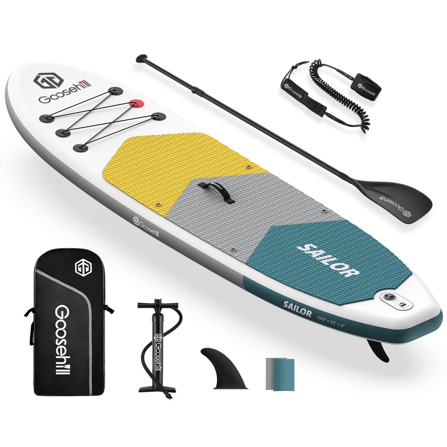 GoosehillInflatable Stand Up Paddle Board for All Skill Level, SUP Board with Premium SUP Package, Paddleboard Patterns Open for Customization (Sailor, 10'6" x 32" x 6")