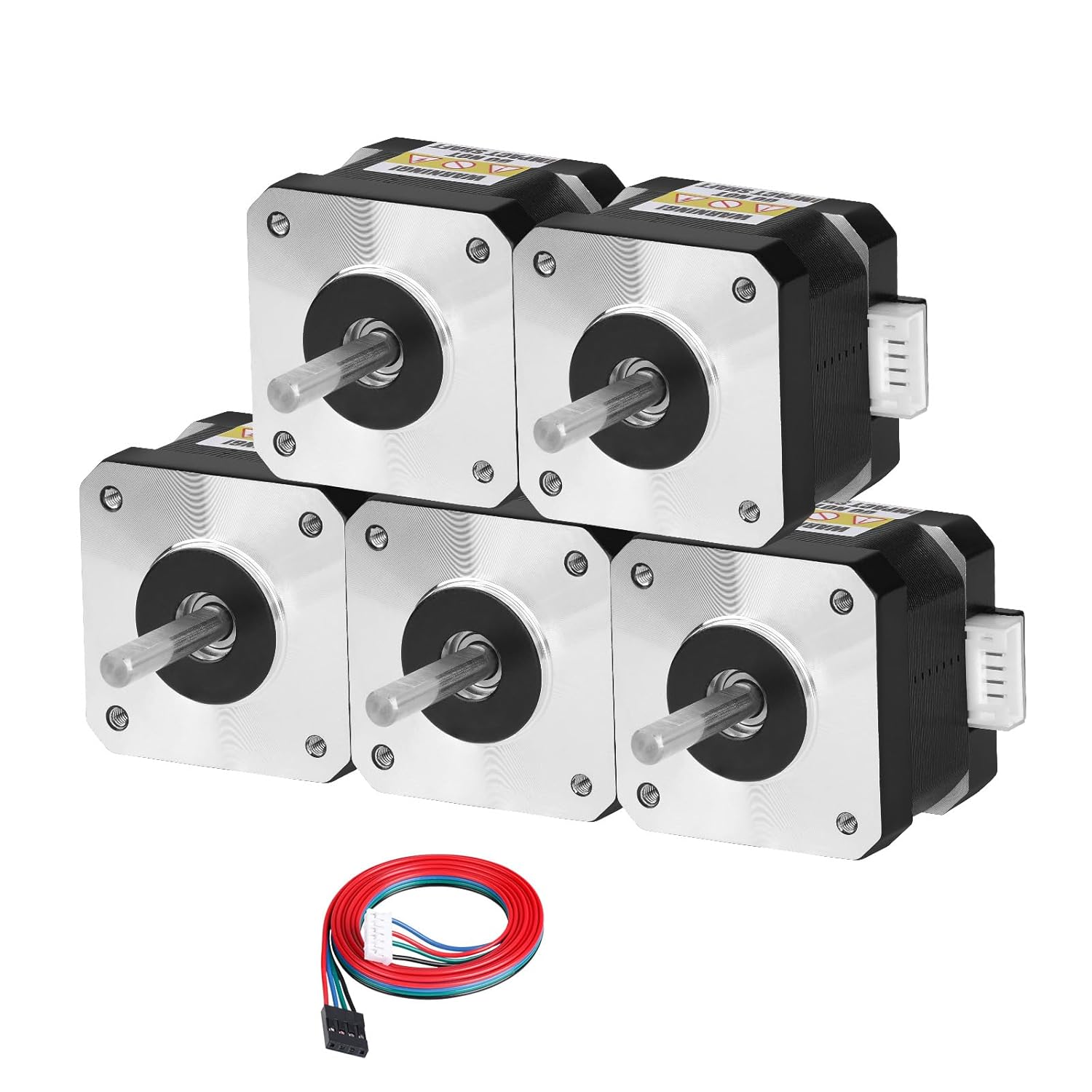 5Pack Nema 17 Stepper Motor 1.8‌°‌ 2 Phase High Torque 0.29Nm(41.07oz·in) Bipolar 42x34mm 0.4A 30Ω 4-Wire Shaft 24mm φ5mm 42 Stepper Motor Cable 1M for 3D Printer DIY Robot CNC Machine