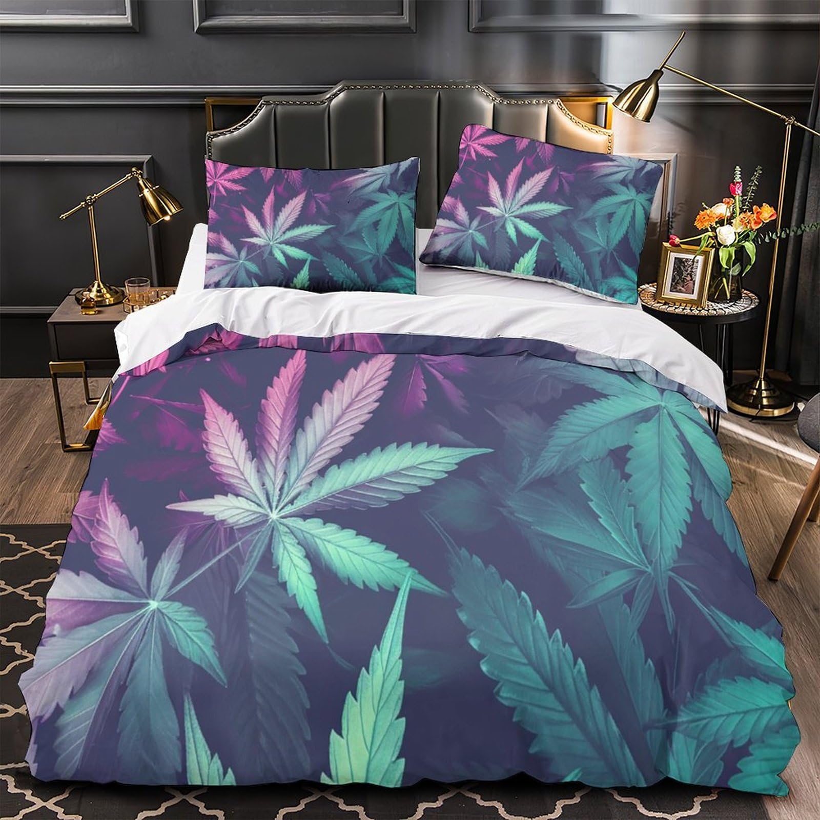 Housse de couette cannabis hypoallergénique en microfibre douce et résistante