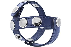Blue Leather Cock Ring with Ball Harness