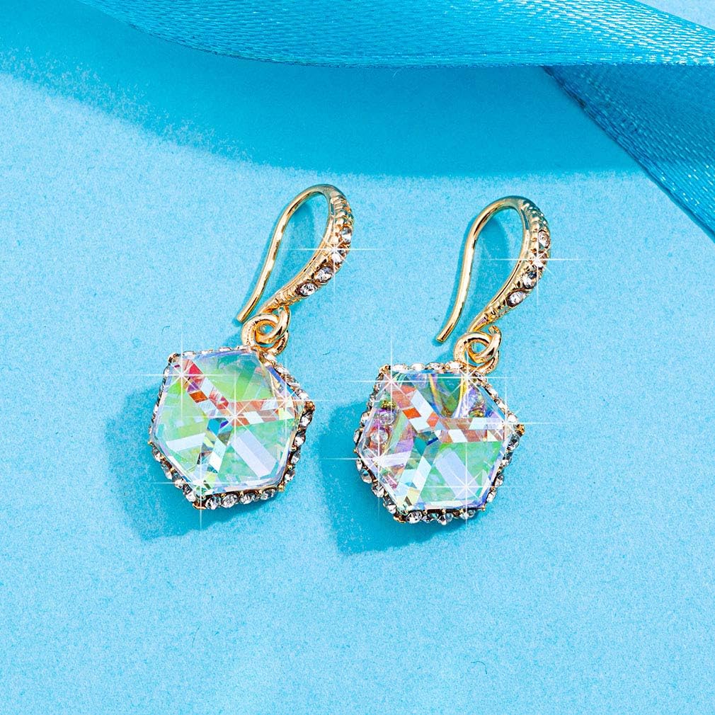 Austrian Crystal Cube Drop Dangle Earrings for Women 14K Gold Plated Hypoallergenic Jewelry - Image 7