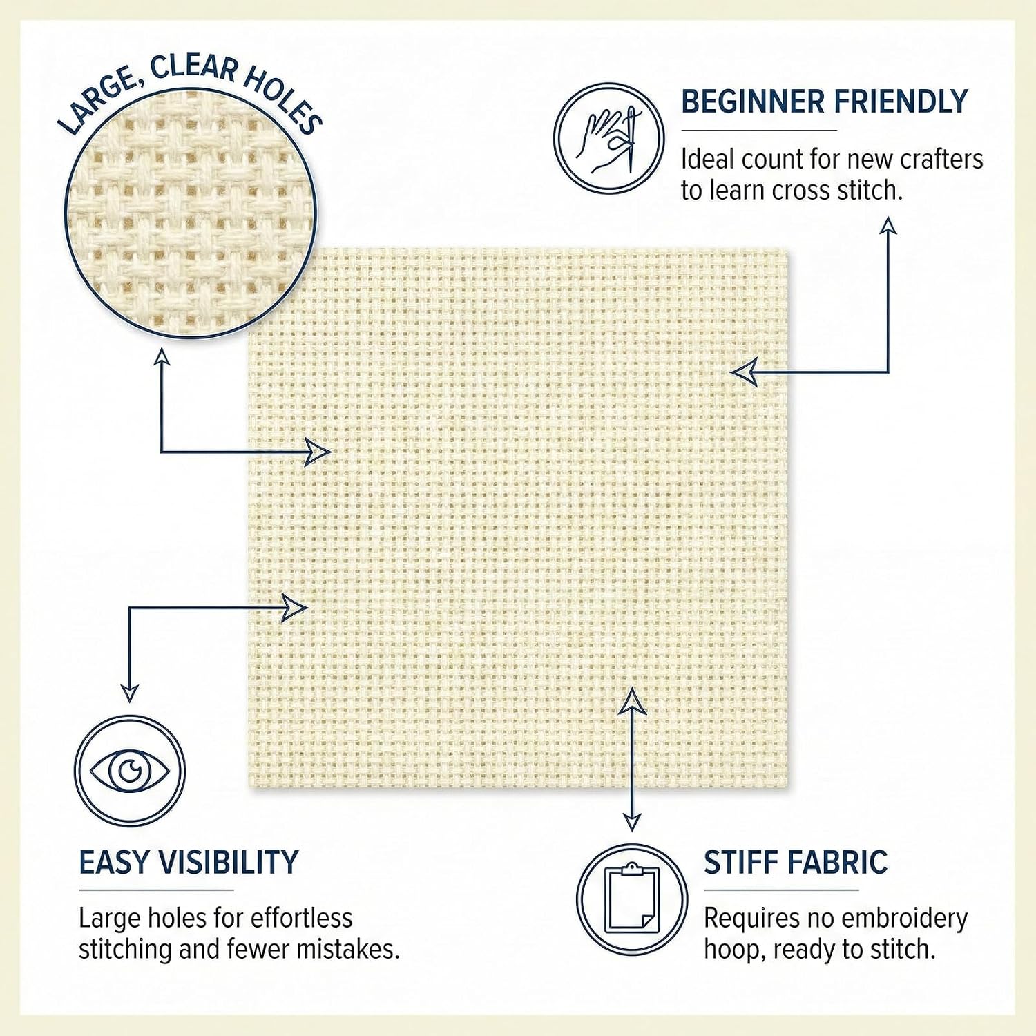 Essentials by Leisure Arts 14ct Aida Cloth, 15x18 Inch, Cream