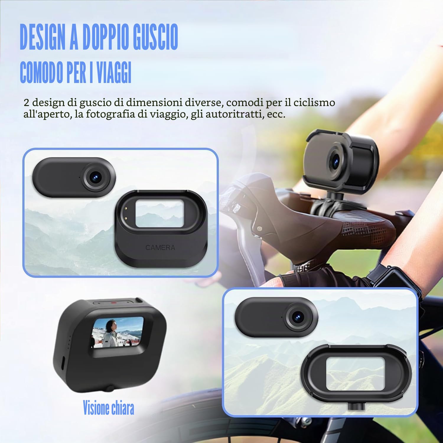 Action Cam WiFi, HD 1080P Mini Sportkamera, 360° Kleine Action Kamera, Fahrrad Video Kamera, Motorrad Helm Kamera mit Vielfältigem Zubehör für Reisen/Outdoor/Haustiere