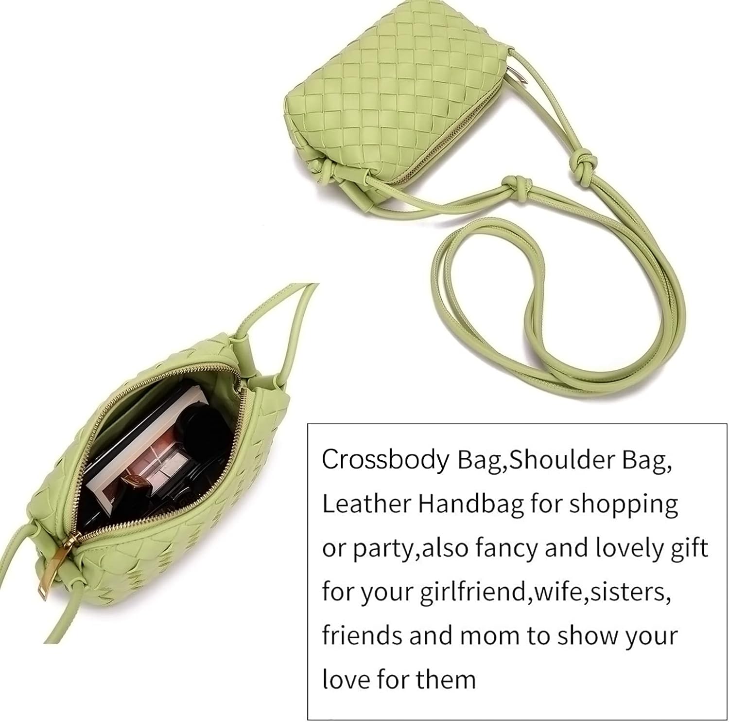 Woven Crossbody Bags For Women Fashion LeatherSmall Handmade Purse Clutch Shoulderbag Handbag - Image 5