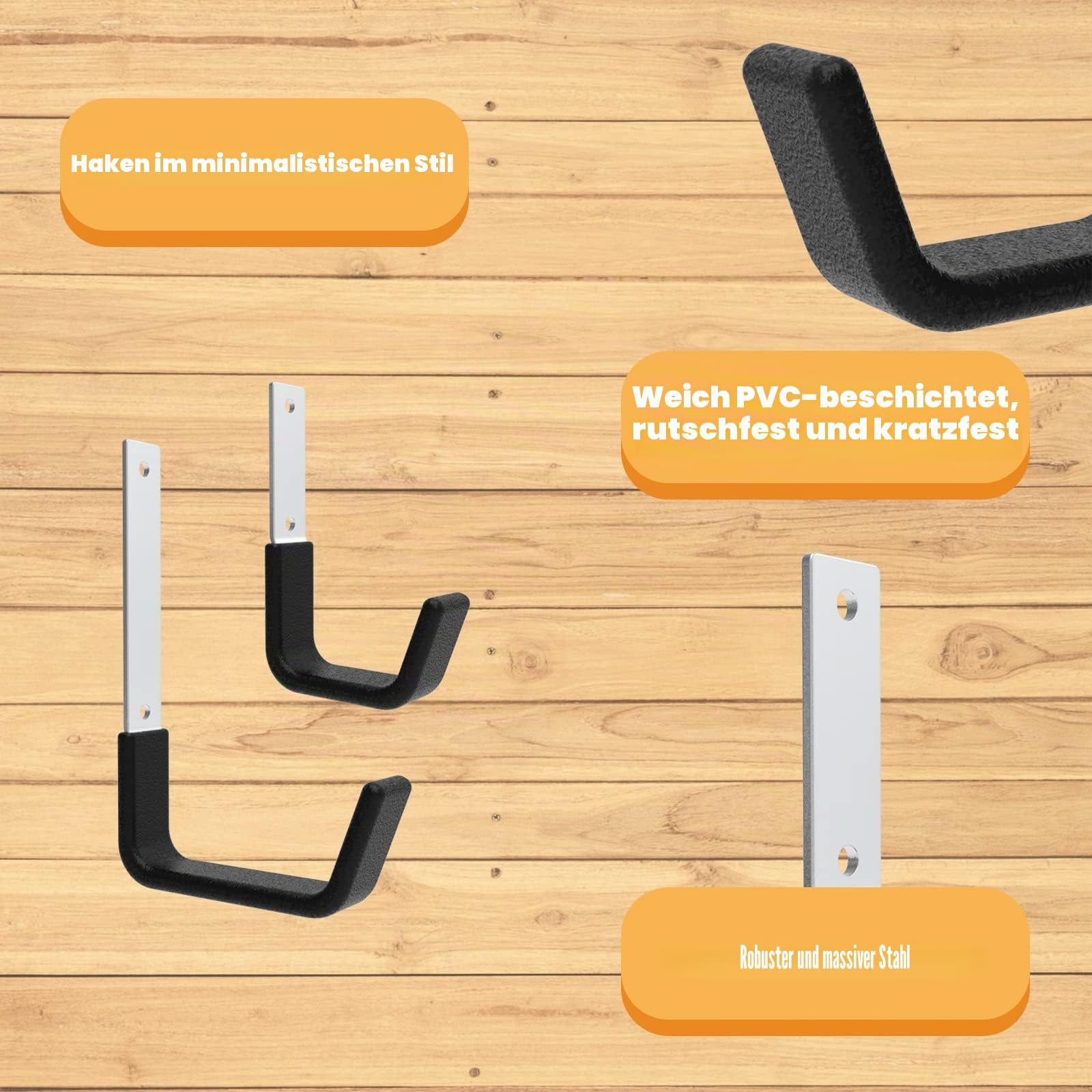 Robuste Haken für Garage, Aufbewahrung, Utility-Haken, Wandhalterung, Garagenhaken, strapazierfähig, Garagen-Wandhaken, Leiterhaken, Laubgebläse-Aufhänger (2 kleine und 2 mittel)