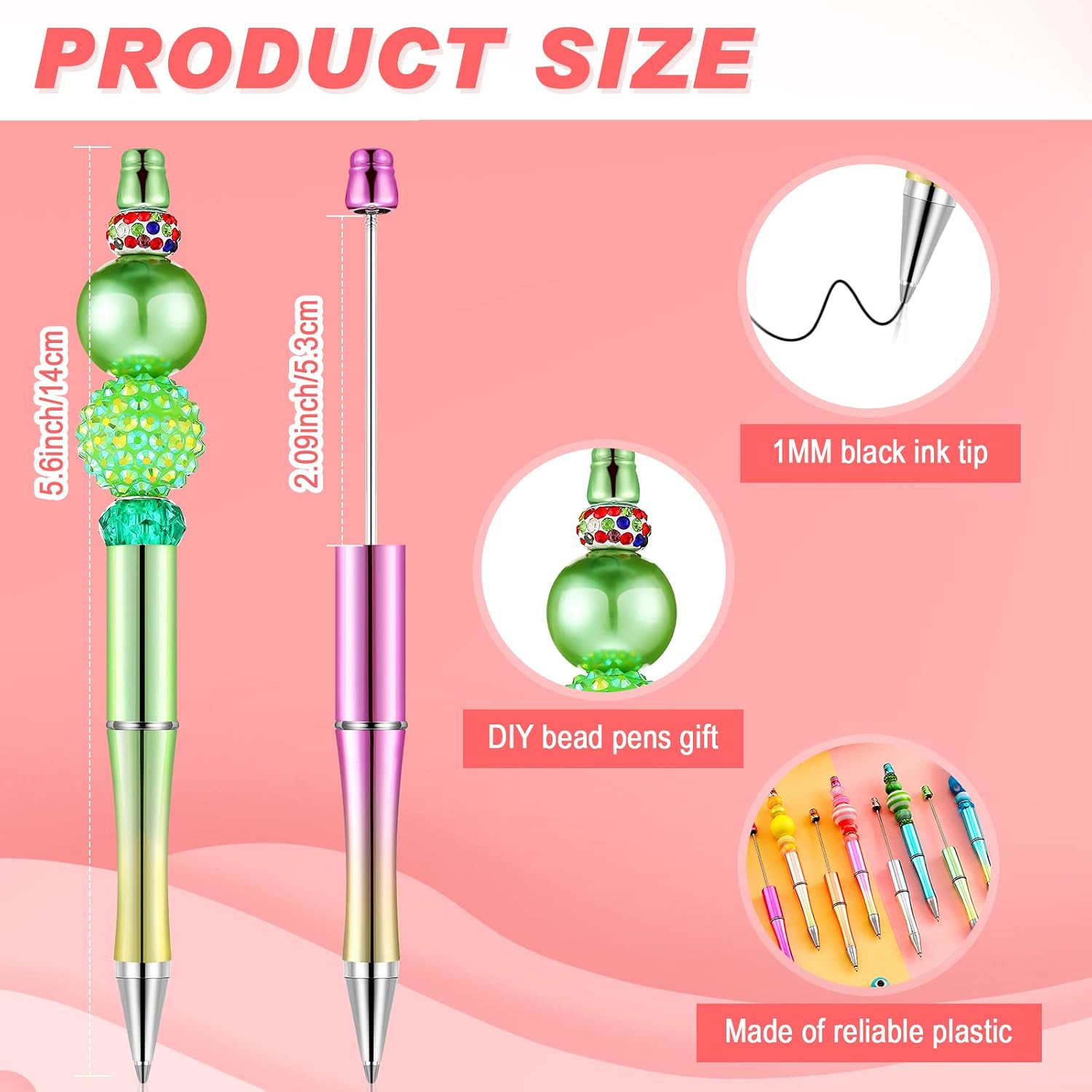 Crtiin 100 Pieces DIY Beadable Pen Bulk Kit 50 Bead Ballpoint Shaft Black Ink Beaded Pens with 50 Refills, School Supplies, Office Accessories, Decorative Items for Students Teachers(Multicolor)