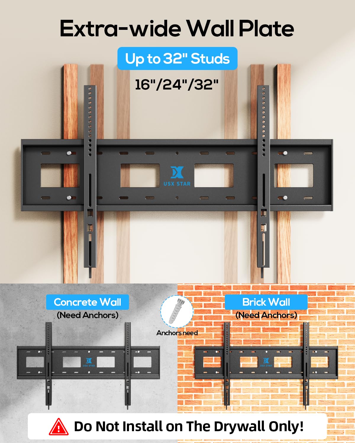 85 86 90 98 100 150 Soporte de pared fijo resistente para TV de pantalla plana pesada de 65 a 150 pulgadas, VESA máximo 1000 x 600 mm, perfil bajo, soporta 330 libras, pernos de 16/18/24/32 pulgadas