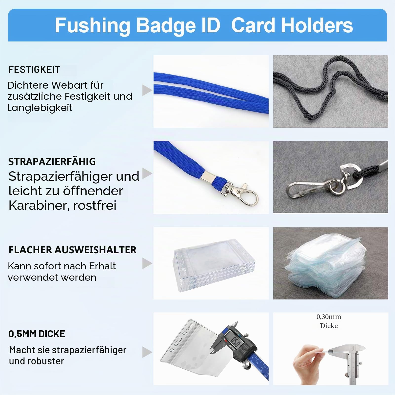 Ausweishülle Mit Band,Fushing 50 Stück Lanyards Schlüsselb?nder Ausweishülle Namensschilder Mit Schlüsselband Badge Hülle Kartenhülle Mit Band Namensschilder Hüllen Namensschild Mit Band (XL)