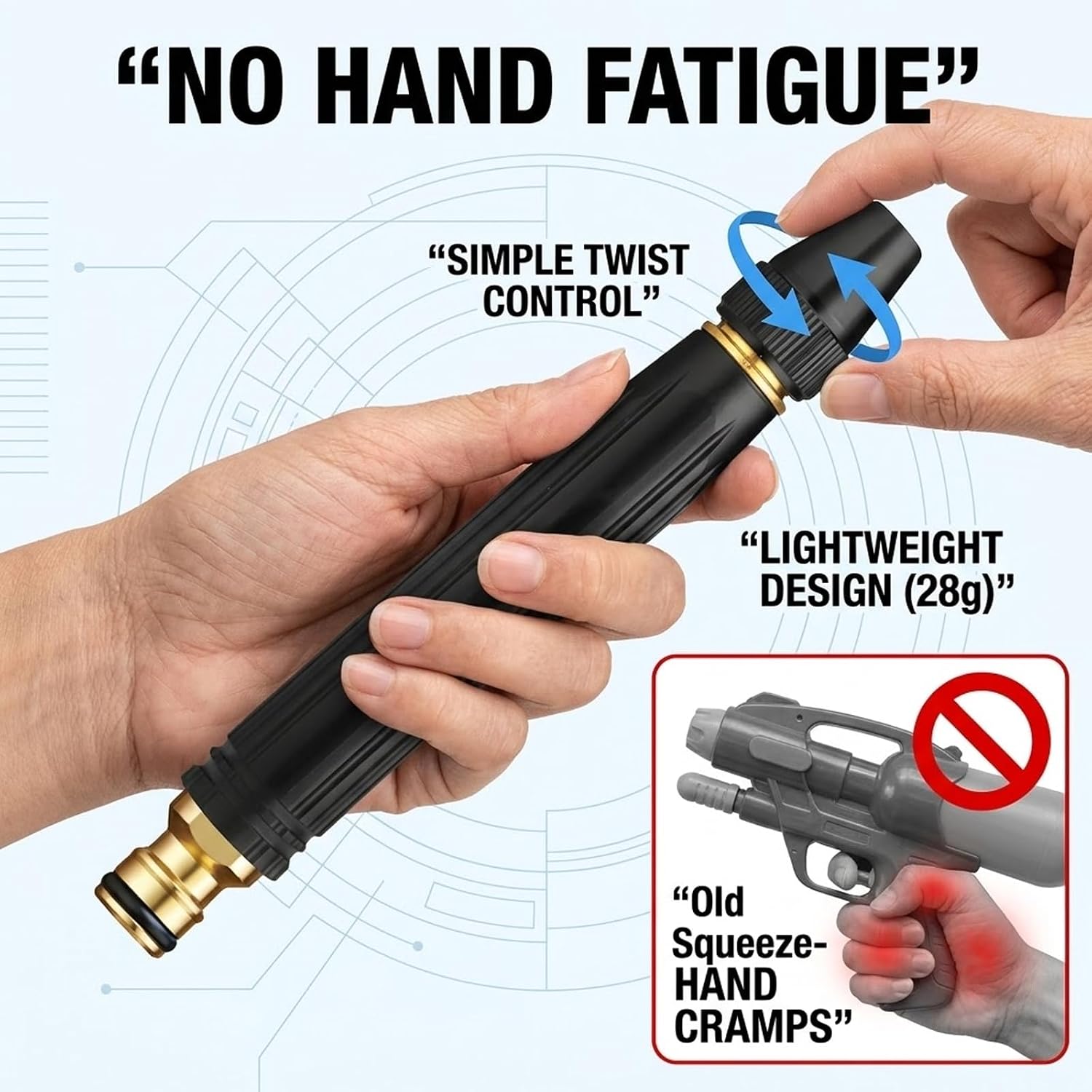High Pressure Garden Hose Nozzle, 2-Pack Clamp-On Water Sprayer, 3 Modes