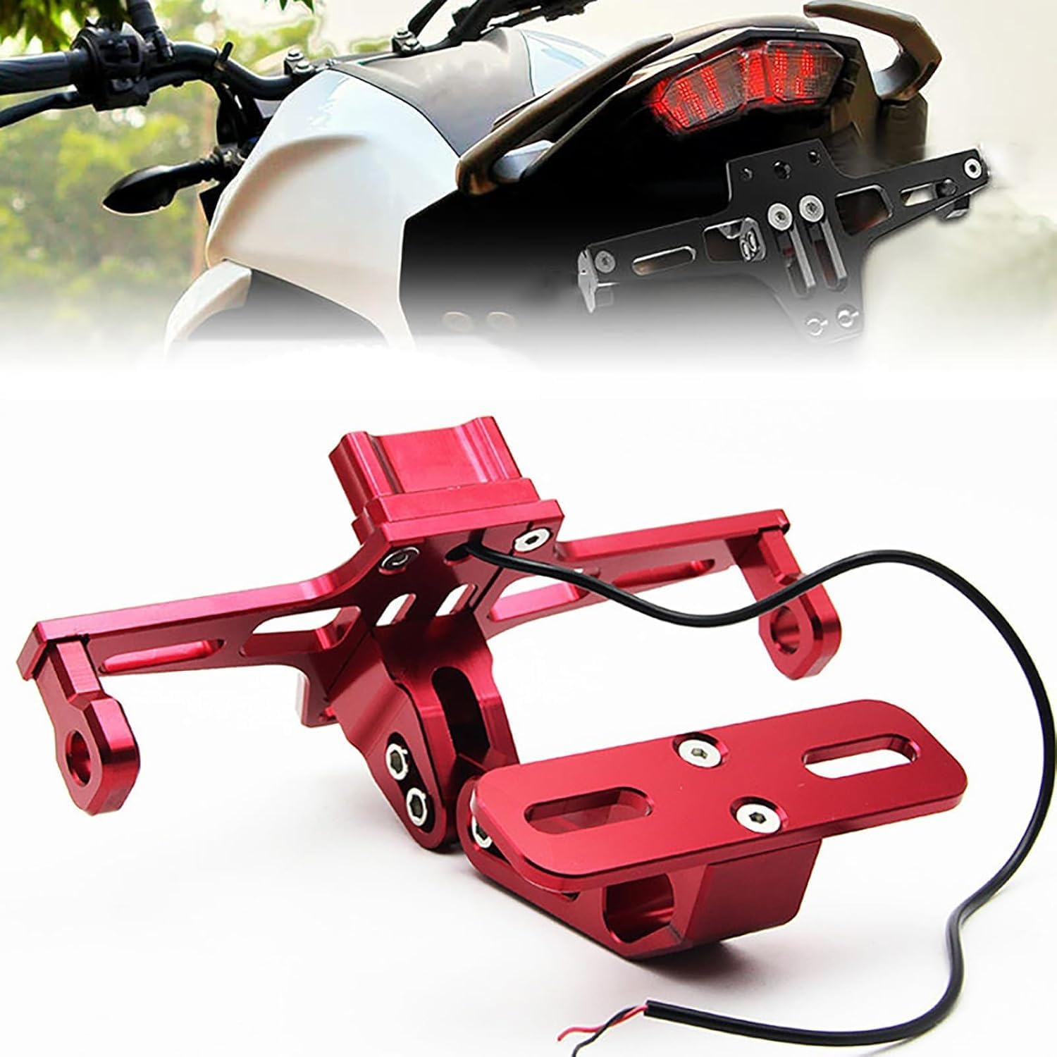 HNHPY Motorcycle License Plate Holder for Aprilia RSV4 Factory APRC ABS RSV4R RF, Adjustable Rear License Plate Bracket Motorbike License Plate Bracket,Red