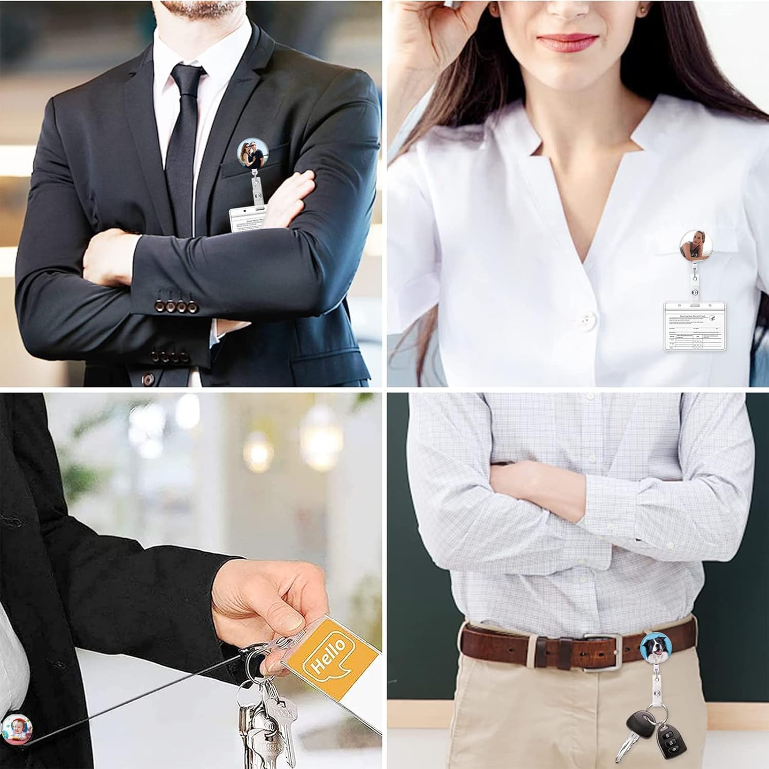 Custom Badge Reel, Personalized Retractable Badge Holder with Clip, Name ID Tags for Nurse Doctors Teachers Employee Office-Black-10 PCS