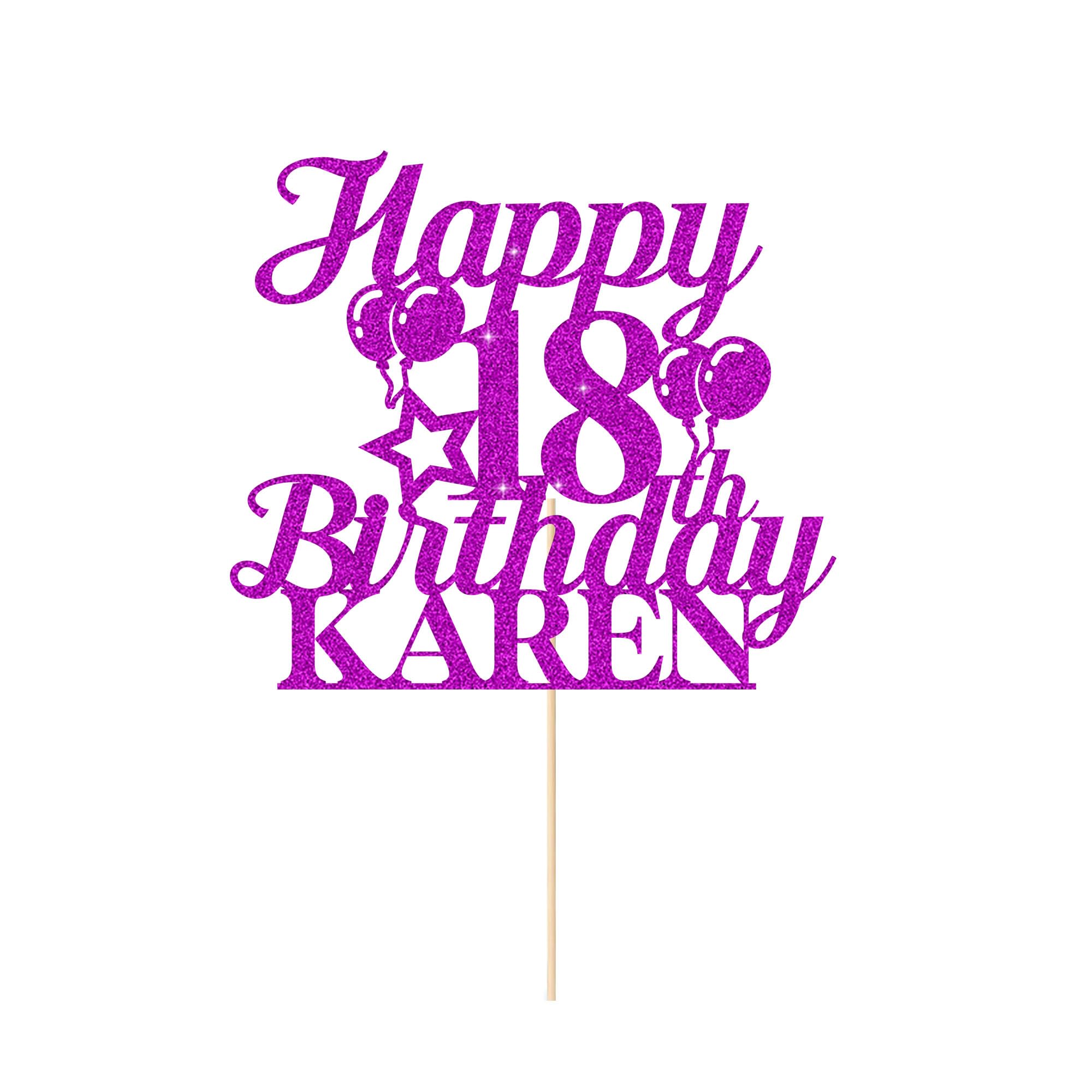 Happy 18th Birthday Cake Topper Personalised Cake Decorations Double-Sided Glitter Cake Topper Custom Cake Toppers with Any Age & Name for 18th 21st 30th 40th 50th 60th(Purple)