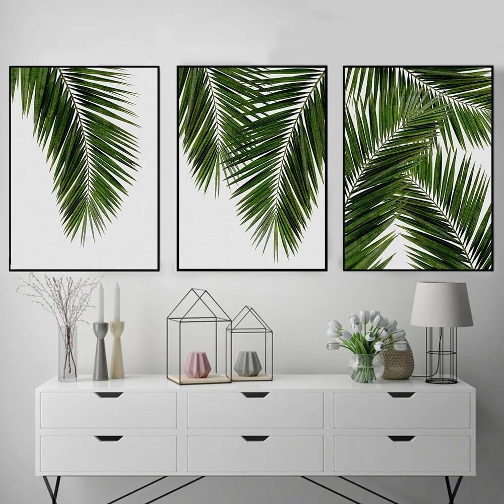 WUHBCZ Wall Posters-Nordic Wall Art Green Palm Leaf Plant Abstract Canvas Painting Poster Print Botanical Scandinavian Picture Artwork Living Room Office Home Decor-40 * 50cm/3PCS (No Frame)