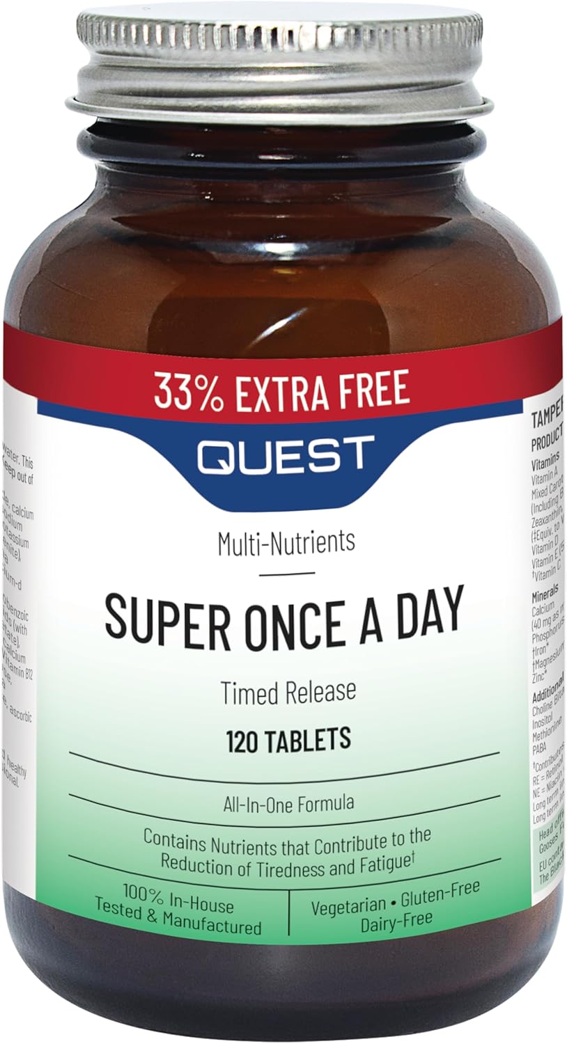 Quest Super Once A Day Multivitamin & Minerals Tablets. 17 Vitamins & 12 Minerals with Vitamin A, B, C, D, Iron & Zinc for Men & Women. for Optimal Health, Reduces Fatigue & Immunity (120 Tablets)