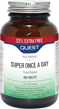 Quest Super Once A Day Multivitamin & Minerals 120x Tablets. 17 Vitamins & 12 Minerals with Vitamin A, B, C, D, Iron & Zinc for Men & Women. for Optimal Health, Reduces Fatigue & Immunity 1 Pack