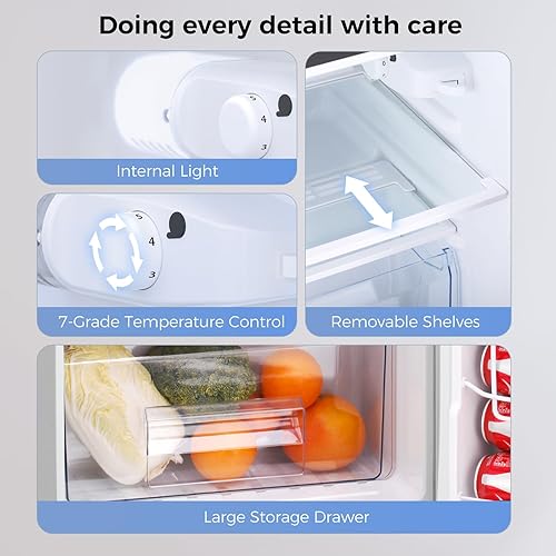 Miniatura 3 de Kismile Mini refrigerador con congelador, mini refrigerador compacto de 3.2 pies cúbicos con doble 2 puertas, temperatura ajustable, tamaño completo